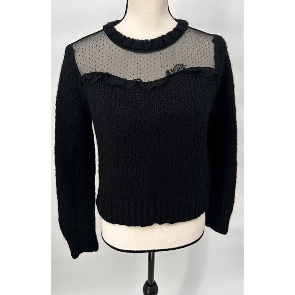 Zara Long Sleeve  Cropped Sweater Chunky Knit Black Size Medium Mesh‎ - Picture 2 of 16